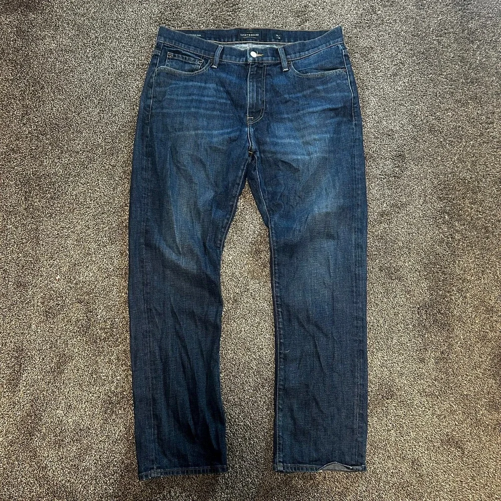 Lucky Brand 121 Heritage Slim Jeans Mens 34x30 Blue Good Frayed Hem Denim
